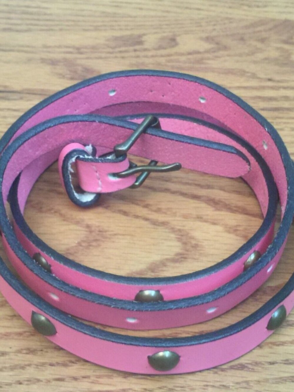 VINTAGE GAP PINK LEATHER STUDDED SKINNY BELT WOMENS M MADE IN USA